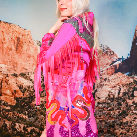 Blonde woman holding bag